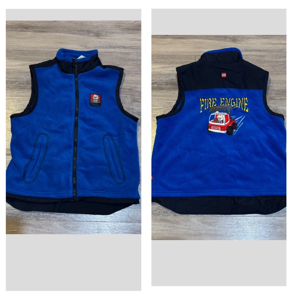 VINTAGE Y2K Lego RARE full zip fleece vest EUC Duplo fire truck double sided 4T